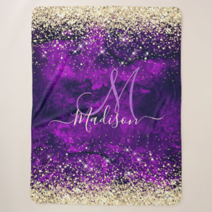 Niedliche dunkle lila Imitat Glitzer Monogramm Sherpadecke