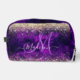 Niedliche dunkle lila Imitate Glitzer Monogramm Waschbeutel