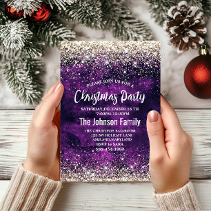 Niedliche dunkle lila Imitate Glitzer Weihnachten Einladung