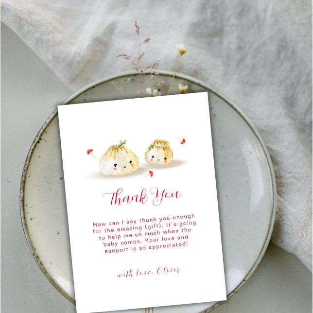 Niedliche Duschbad Mushroom Zweiwindusche Dankeskarte (Cute Dumpling Mushroom Twin Baby Shower Thank You Card)