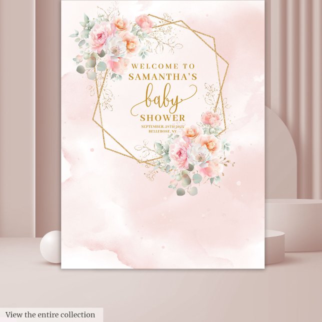 Niedliche Dusche in Rosa Blütendusche Wandteppich (Cute blush pink floral baby shower backdrop)
