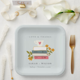 Niedliche dusky Blue Stack Storybooks Floral Weddi Pappteller