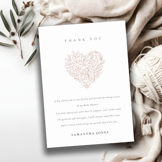 Niedliche Dusky Blush Blues Heart Baby Dusche Dankeskarte (Von Creator hochgeladen)