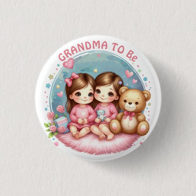 Niedliche Dwin Girl's Baby Shower Oma zu sein Button (Vorderseite)