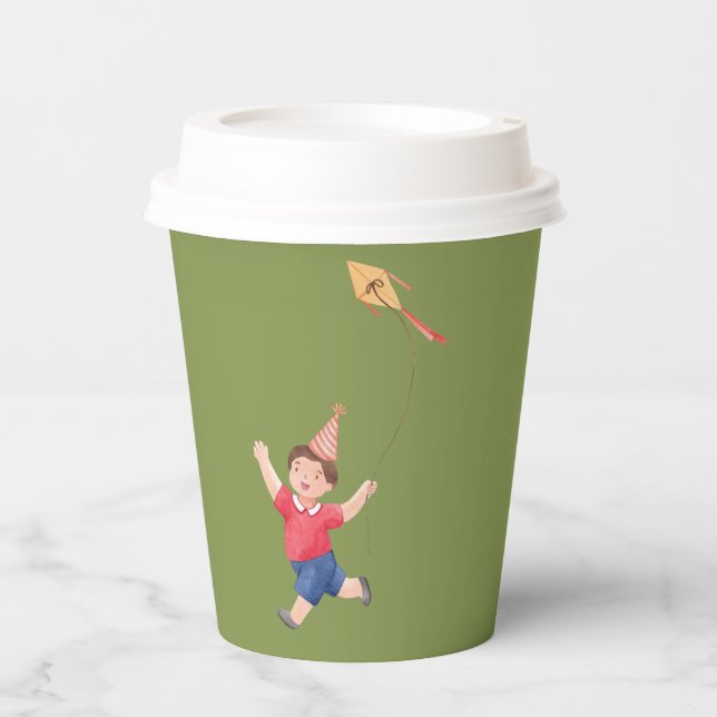 Niedliche Editable Green Picnic Birthday Kids Gard Pappbecher (Vorderseite)