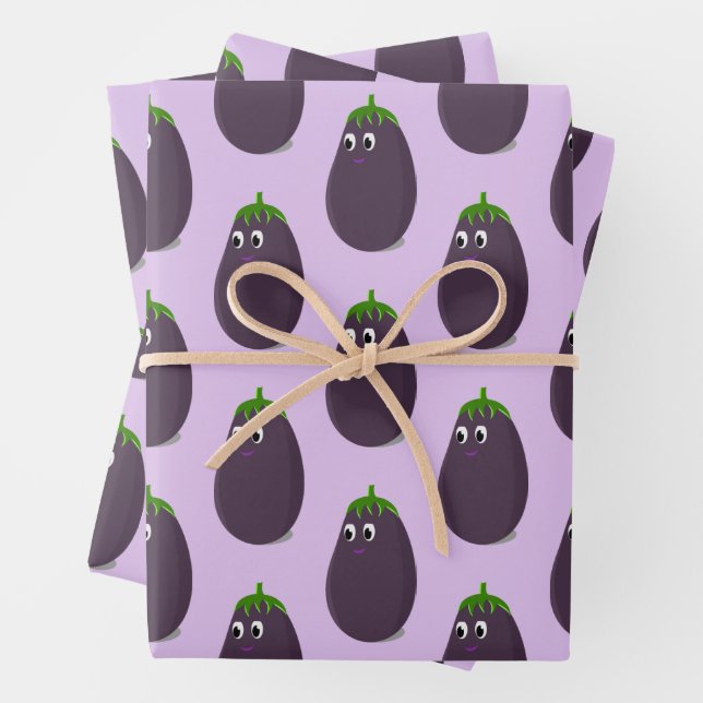Niedliche Eggplant Print Geschenkpapier Set (Beispiel)
