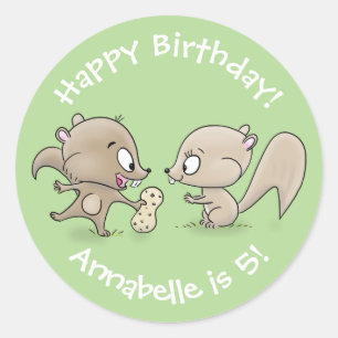 Niedliche Eichhörnchen, die einen Erdnussbaum teil Runder Aufkleber