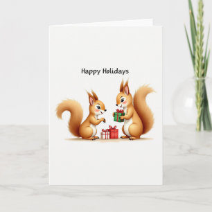 Niedliche Eichhörnchen geben Gaben Happy Holidays  Karte