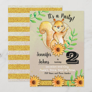 Niedliche Eichhörnchen Geburtstagsparty Einladung