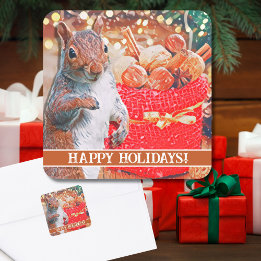 Niedliche Eichhörnchen-Weihnachtskerne Quadratischer Aufkleber