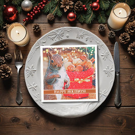Niedliche Eichhörnchen-Weihnachtskerne Serviette
