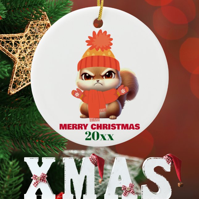 Niedliche Eichhörnchen-Weihnachtsmannmütze Frohe W Ornament Aus Glas (Von Creator hochgeladen)