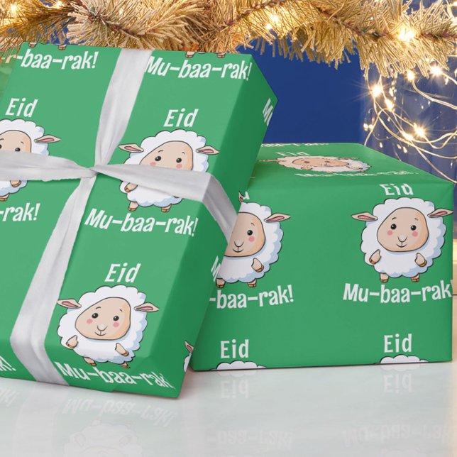 Niedliche "Eid Mubarak" Schafe Funny Kids'Green Geschenkpapier (Fun spring green "Eid Mubarak" sheep wrapping paper. Great for kids!)