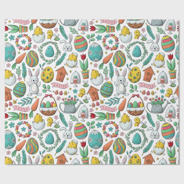Niedliche Eier Bunny Spring Pattern Ostern Geschenkpapier (Flach)