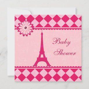 Niedliche Eiffelturm-Raute Pink Babydusche Einladung