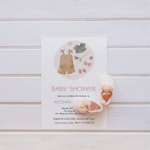 Niedliche, einfache Babykleidung Pink Babydusche Einladung