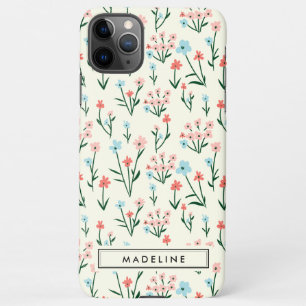 Niedliche einfache botanische Rosa Blauer Blume iPhone 11Pro Max Hülle