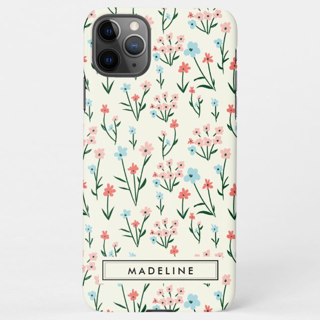 Niedliche einfache botanische Rosa Blauer Blume iPhone Hülle (Rückseite)
