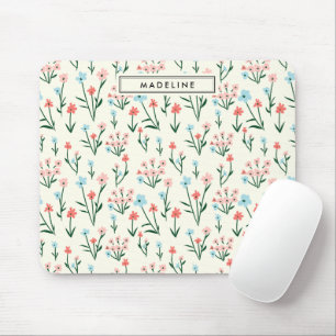 Niedliche einfache botanische Rosa Blauer Blume Mousepad