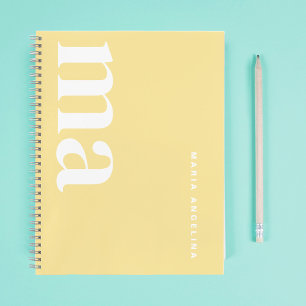 Niedliche Einfache Gelbe Monogrammschule Notizbuch