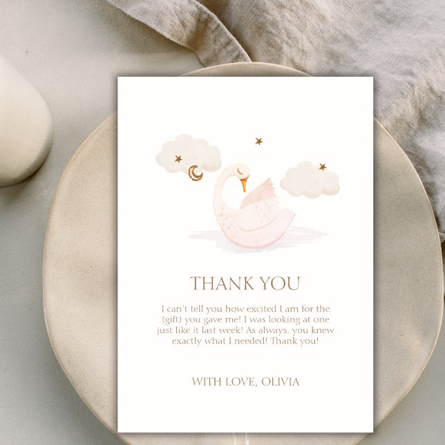 Niedliche einfache Prinzessin Swan Moon Star Babyd Dankeskarte (Cute Simple Princess Swan Moon Star Baby Shower Thank You Card)