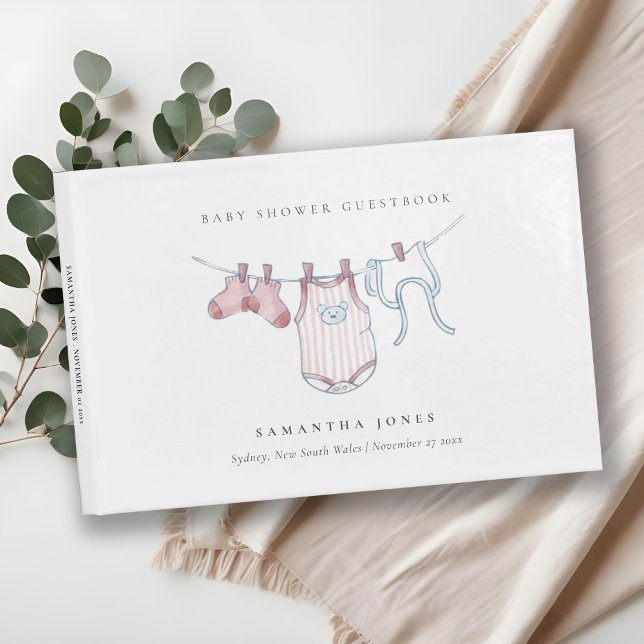 Niedliche Einfache rosa Wäscheleine Girl-Babydusch Gästebuch (Von Creator hochgeladen)