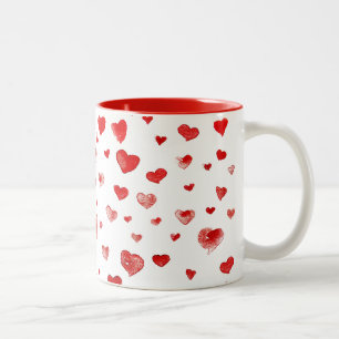Niedliche, einfache rote Wasserfarbenherzen Zweifarbige Tasse