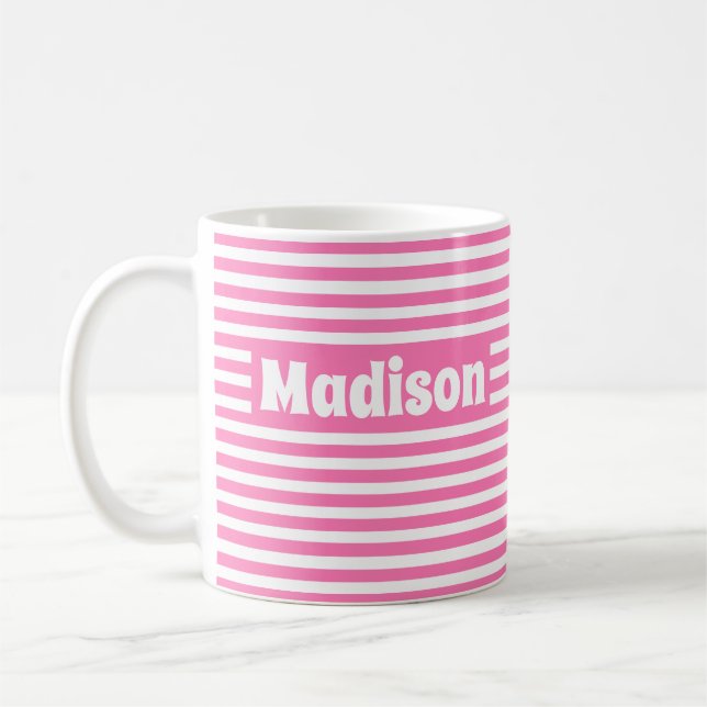 Niedliche, einfache Streifen Hot Pink und White In Kaffeetasse (Links)