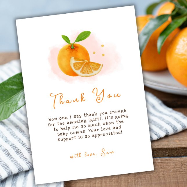Niedliche, einfache Sweet Orange Citrus Babydusche Dankeskarte (Cute Simple Sweet Orange Citrus Baby Shower Thank You Card)