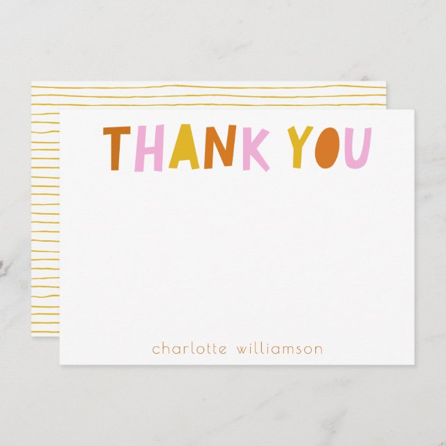 Niedliche einfache Typografie in rosa Personalisie Dankeskarte (Vorne/Hinten)