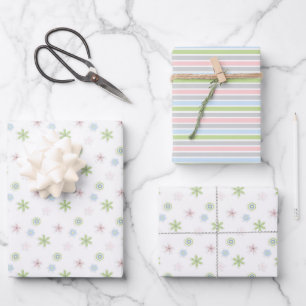 Niedliche, einfache, weiche Pastellfarben, Floral  Geschenkpapier Set
