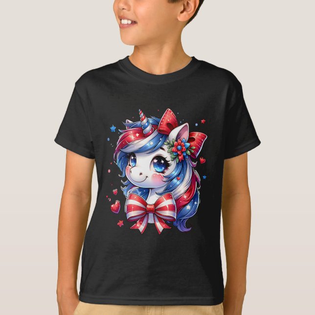 Niedliche Einhorn 4. Juli Mädchen Kinder amerikani T-Shirt (Vorderseite)