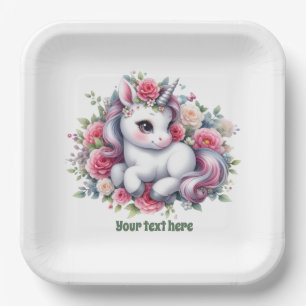 Niedliche Einhorn-Babydusche individuell anpassbar Pappteller