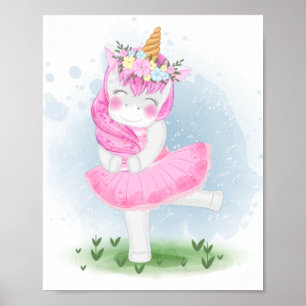 Niedliche Einhorn Ballerina mit Blume Krone Poster