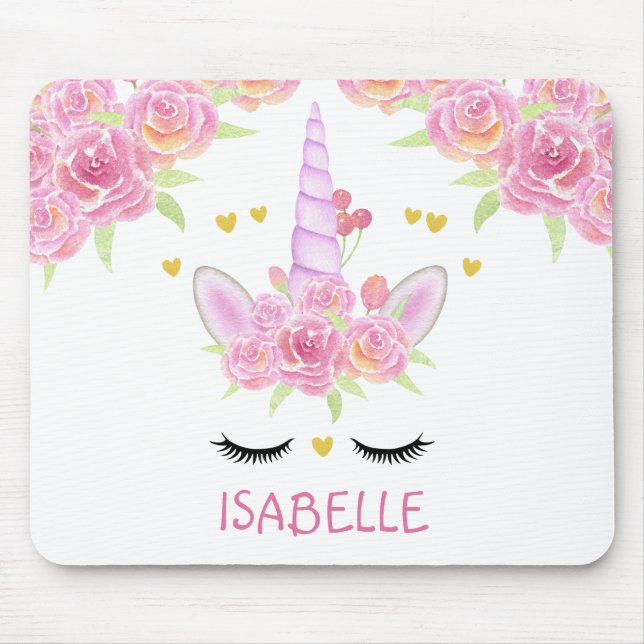 Niedliche Einhorn-Blume Rosa-Oberfläche Mousepad (Vorne)