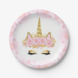 Niedliche Einhorn-Face-Pink-Gold-Paper-Teller Pappteller