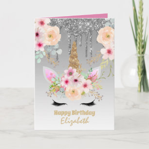 Niedliche Einhorn Fantasy Hübsch Girl Silver Rosa Karte