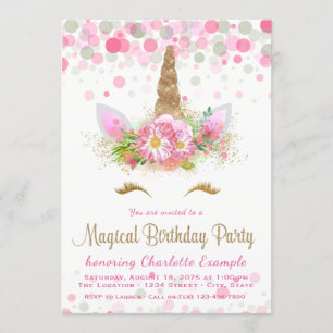 Niedliche Einhorn-Gesicht Geburtstagsparty Einladu Einladung