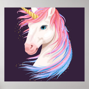 Niedliche Einhorn, goldene Hornillustrierung. Poster
