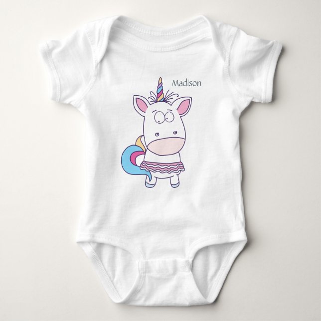 Niedliche Einhorn-individuelle Name-Kinderkleidung Baby Strampler (Vorderseite)