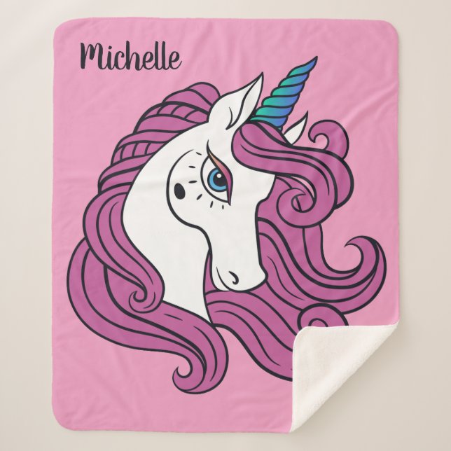 Niedliche Einhorn-individuelle Name- und Farbtüche Sherpadecke (Vorderseite)