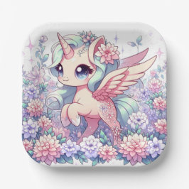 Niedliche Einhorn-Kinderdusche Pappteller