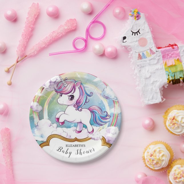 Niedliche Einhorn-Kinderdusche Pappteller (Party)