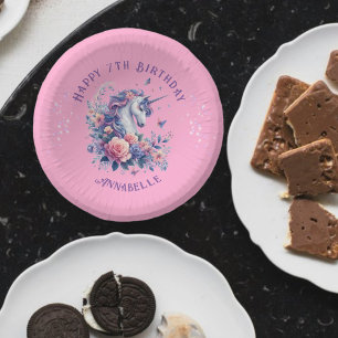 Niedliche Einhorn Lila Rosa Blume Girls Geburtstag Pappteller