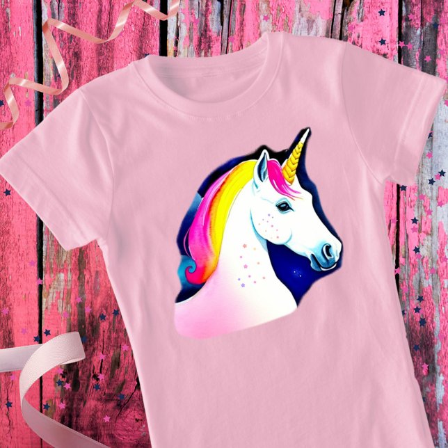 Niedliche Einhorn-Magische Sterne Zeichnend Mädche T-Shirt (Von Creator hochgeladen)