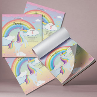 NIEDLICHE Einhorn-Rainbow-Girls Einladung Notizblock