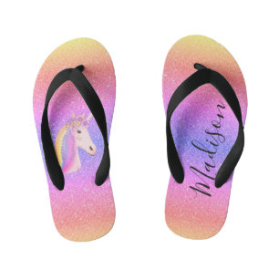 Niedliche Einhorn-Regenbogen-Imitate Glitzer Perso Kinderbadesandalen