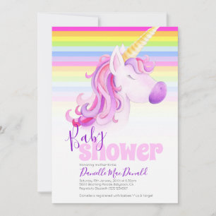 Niedliche Einhorn Regenbogenbabwdusche Einladung