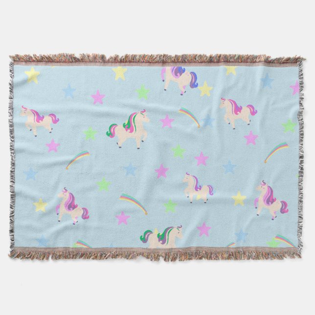 Niedliche Einhorn-Regenbogensterne nahtlos Muster Decke (Vorderseite)