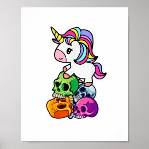 Niedliche Einhorn- und Totenschädel. Funny Goth Em Poster
